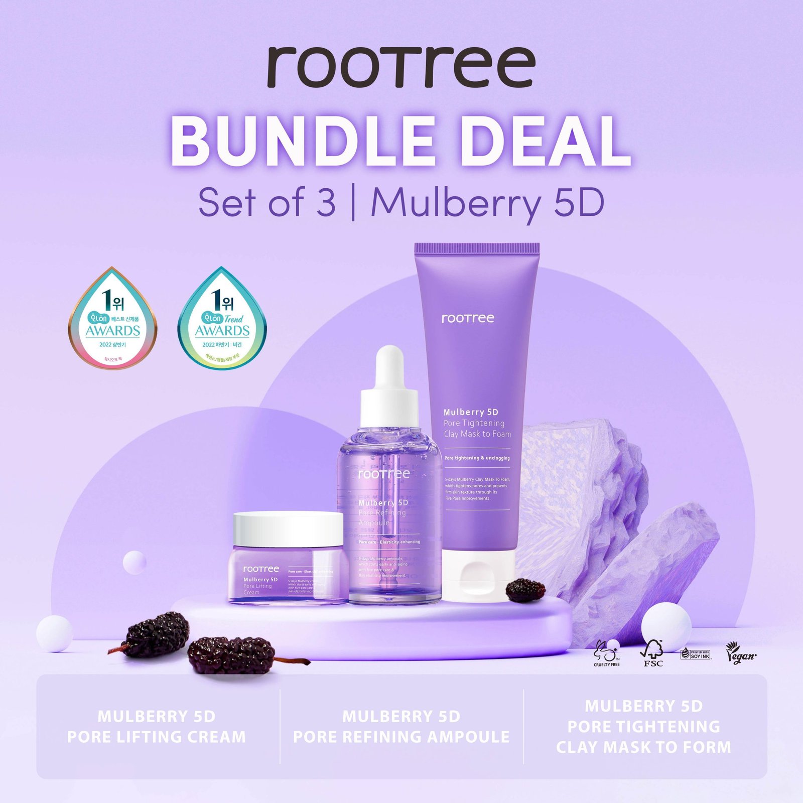 01eec98411ad2eded01f56f1dd17f90e.jpg Rootree Mulberry 5D Skincare Combo - Image 1