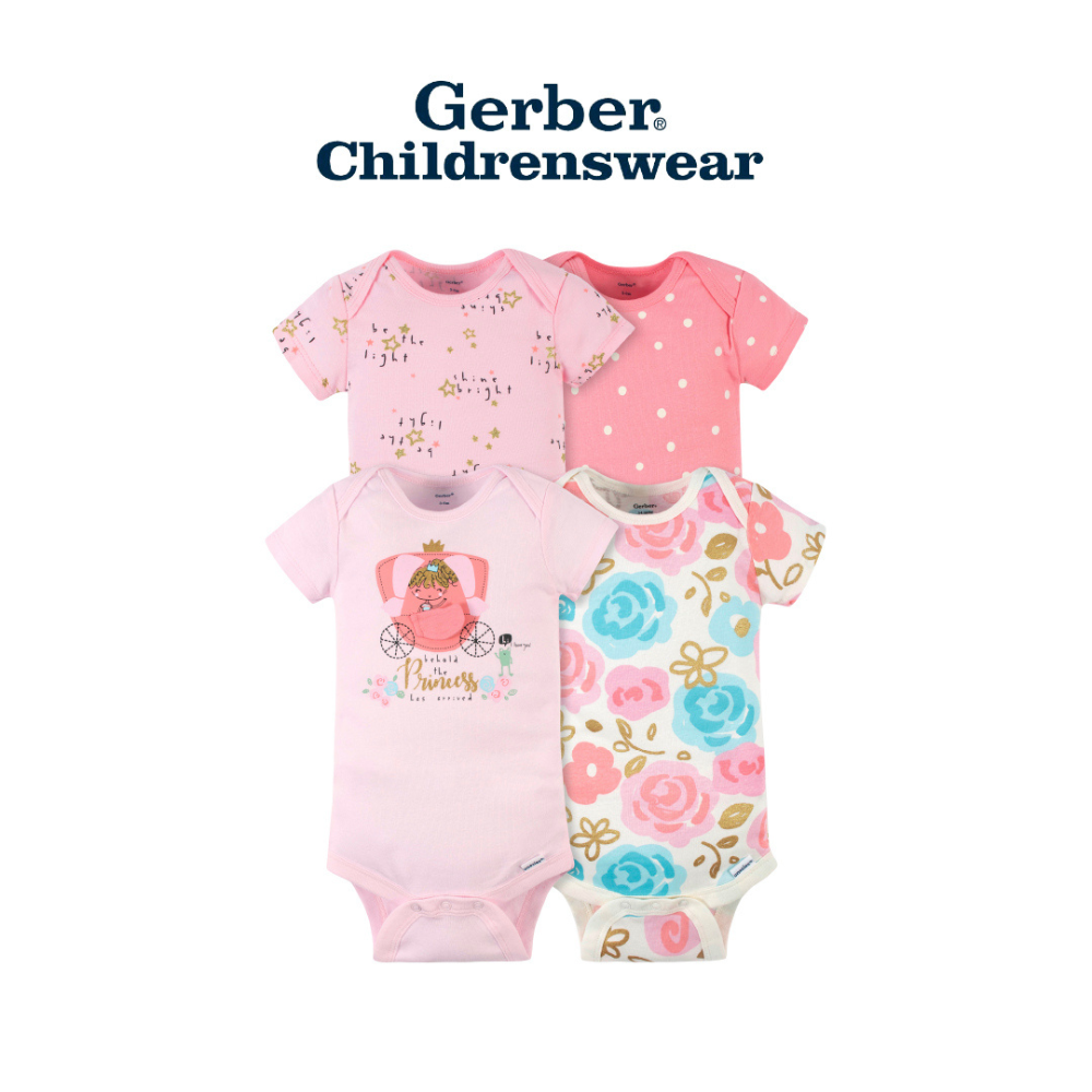 01fc5abeba50c1084f4ab169ca4713f3-2.png Gerber Princess Short Sleeve Onesies Bodysuits 4pcs - Image 1