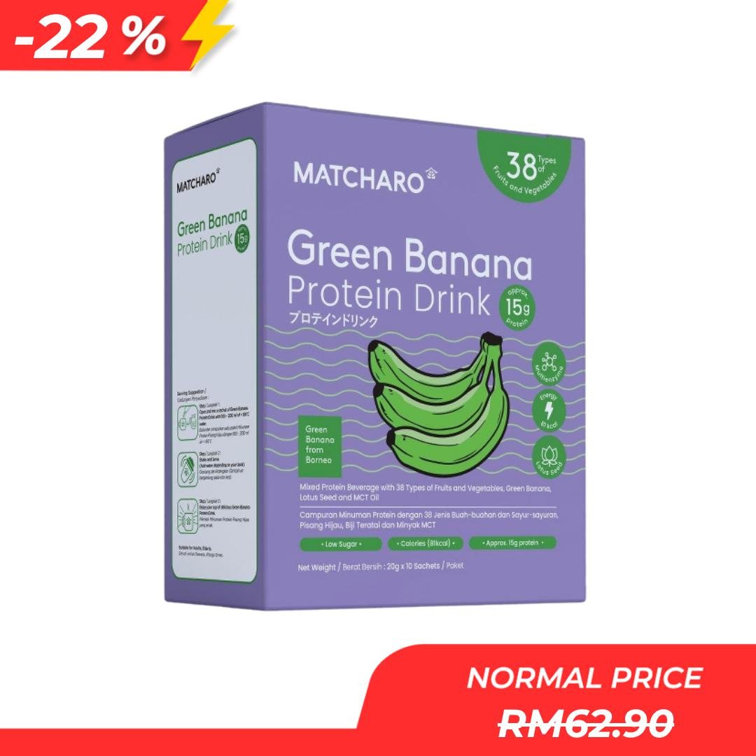 4c90cd061cb9acbf51f2874605c948e8.jpg Matcharo Protein Drink – Green Banana 10″S - Image 1