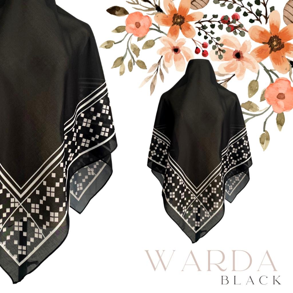 796bf54426bdbb5b097c4188a8bf9212.jpg Tudung Ria Bawal Printed – Warda – Black - Image 1