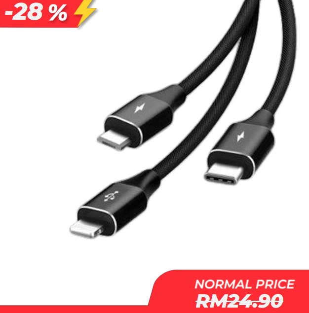 9268e9104f7aa9581cfb78b7db8c7568.png PISEN 3in1 Aluminum Alloy Braid USB Cable (BLACK) - Image 1