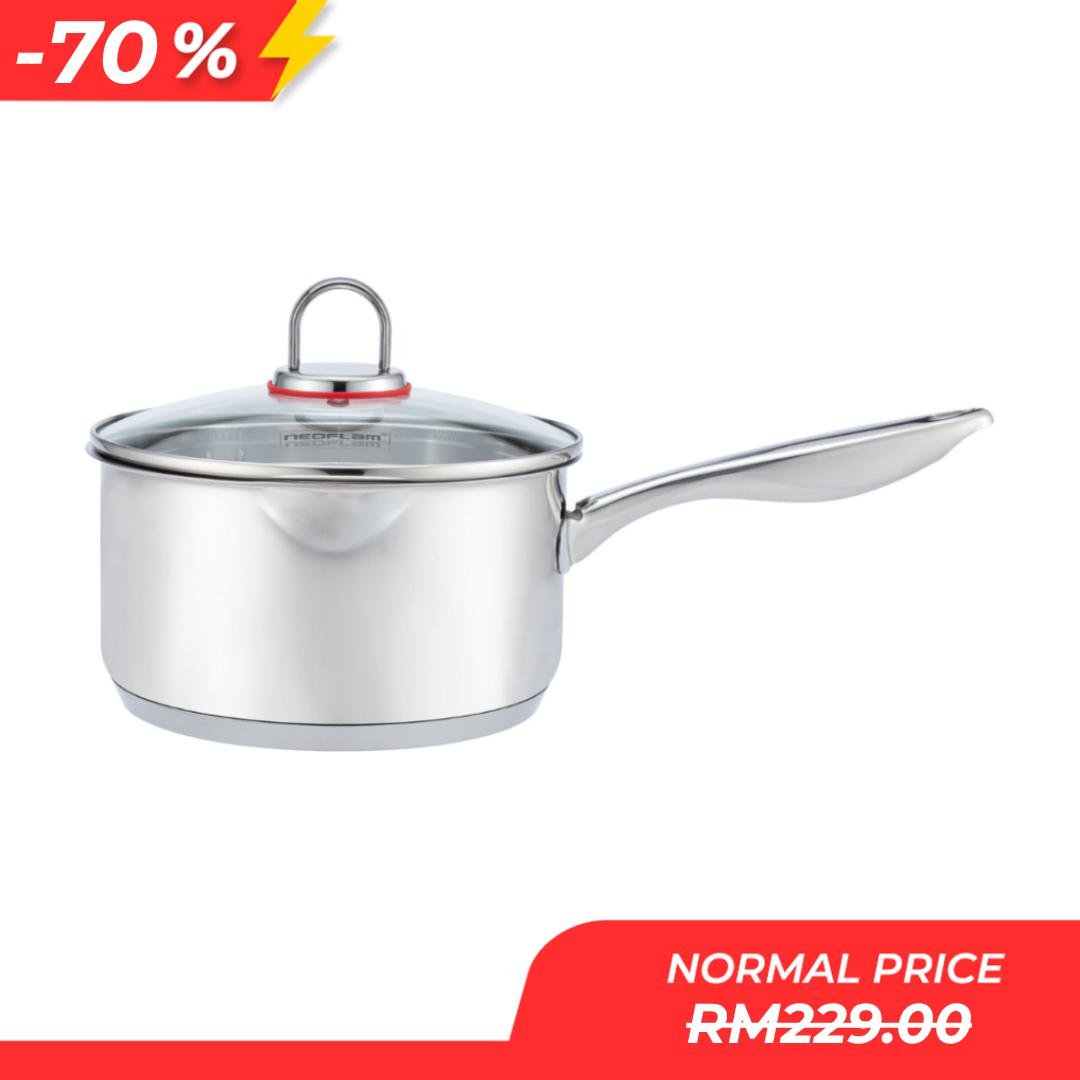9b2fd9e2b7107ec6911556ebd4950135.jpg Neoflam Stainless Steel Saucepan with Lid 18cm - Image 1