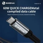 SIKENAI 1.5M 60W Fast Charging Cable Type-C to Type-C SX-12 - Image 2