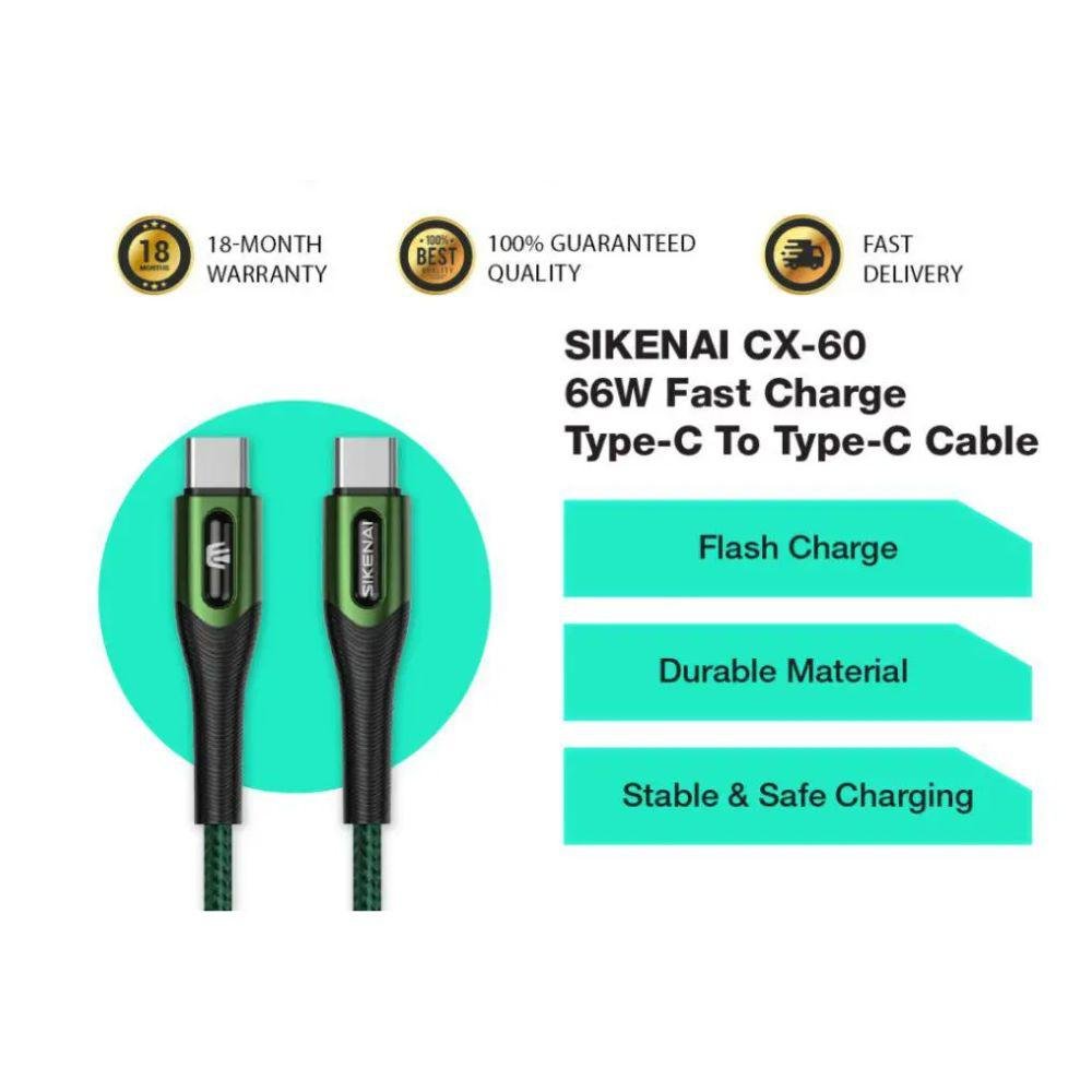 b64339e33e8287fb4d35bd63e1589a3f-1.jpg SIKENAI 1.2M 66W Fast Charging Cable Type-C to Type-C CX-60 - Image 1