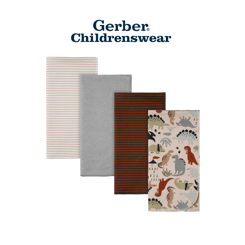 d701fea499a58cd4aeb1901ae8359c99-2.png Gerber Boys Dino Flannel Receiving Blankets 4pcs - Image 1