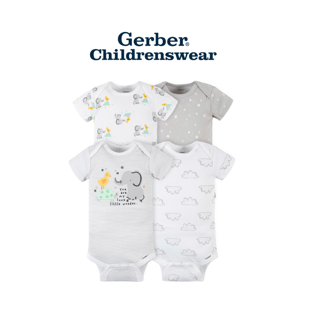 e02351124f395792494324c566cf7de4-2.png Gerber Baby Animals Short Sleeve Onesies Bodysuits 4pcs - Image 1