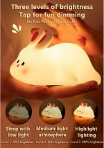 Big Face Rabbit Light, Rabbit Night Lights for Gifts, Cute Silicone Bunny Lamp, 3 Level Dimmable Squishy Nightlight, Rechargeable Bedside Touch Soft Lamp for Breastfeeding (White) - Image 5