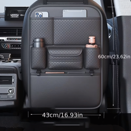 1pc Front and Rear Car Seat Back Organizer with Two Cup Holders, Car Tissue Box, and Multi-functional Storage, Convenient Rear Row Storage, PU Leather, Kick-Proof, Easy to Clean